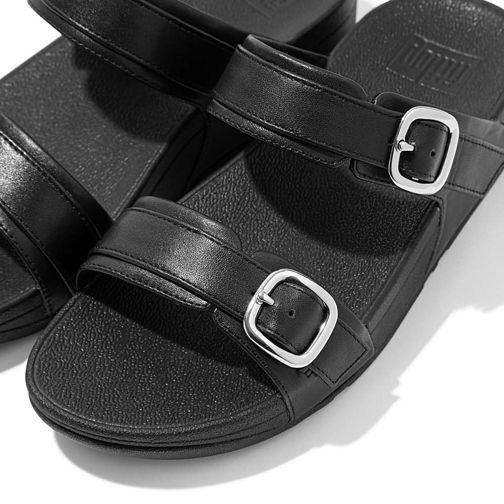 Sandały Fitflop LULU Adjustable Leather Slides Damskie Czarne | Polska-24560