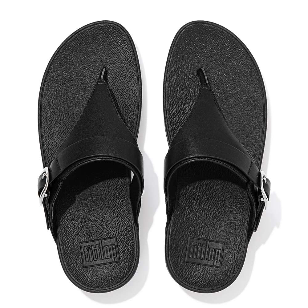 Sandały Fitflop LULU Adjustable Leather Toe-Posts Damskie Czarne | Polska-24835