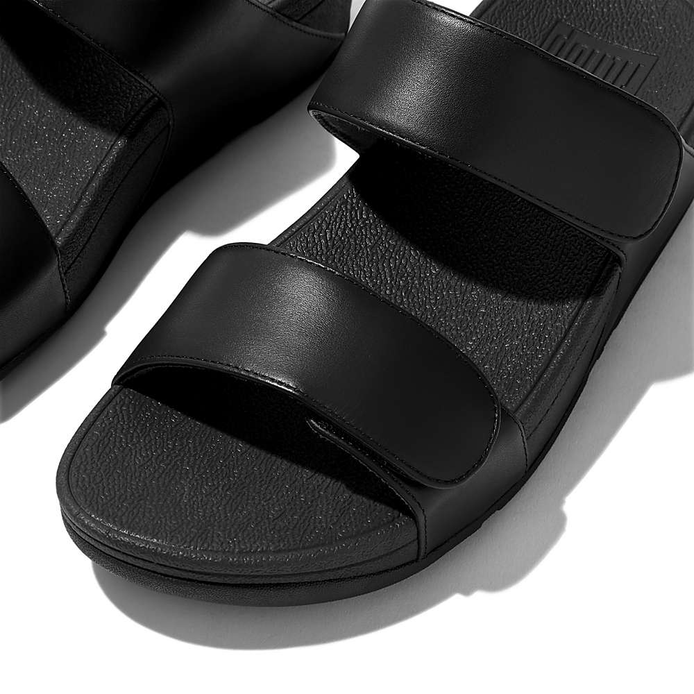 Sandały Fitflop LULU Adjustable Leather Slides Damskie Czarne | Polska-32756