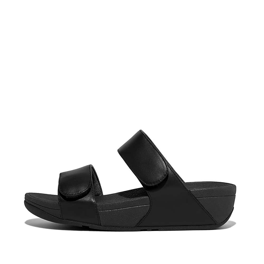 Sandały Fitflop LULU Adjustable Leather Slides Damskie Czarne | Polska-32756