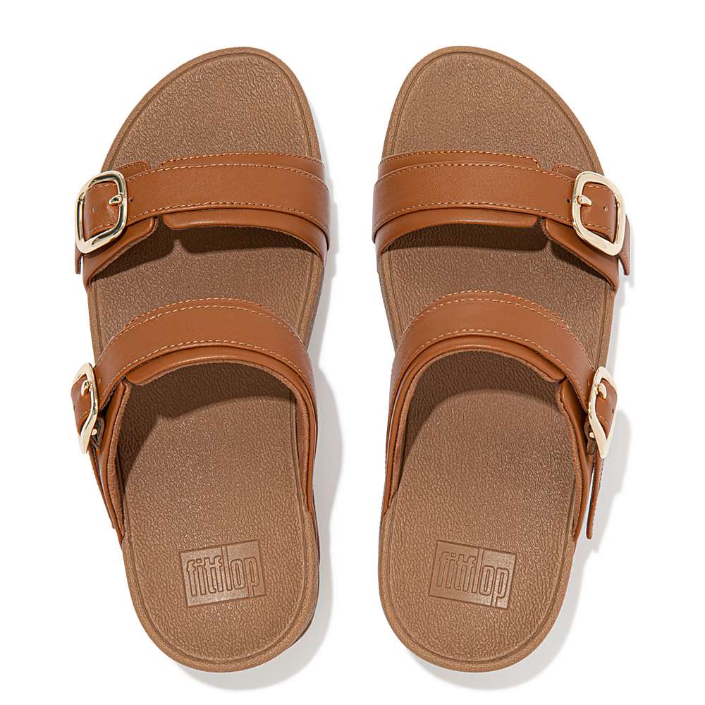 Sandały Fitflop LULU Adjustable Leather Slides Damskie Głęboka Brązowe | Polska-32759