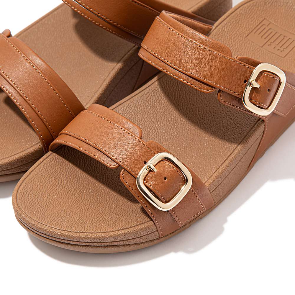 Sandały Fitflop LULU Adjustable Leather Slides Damskie Głęboka Brązowe | Polska-32759