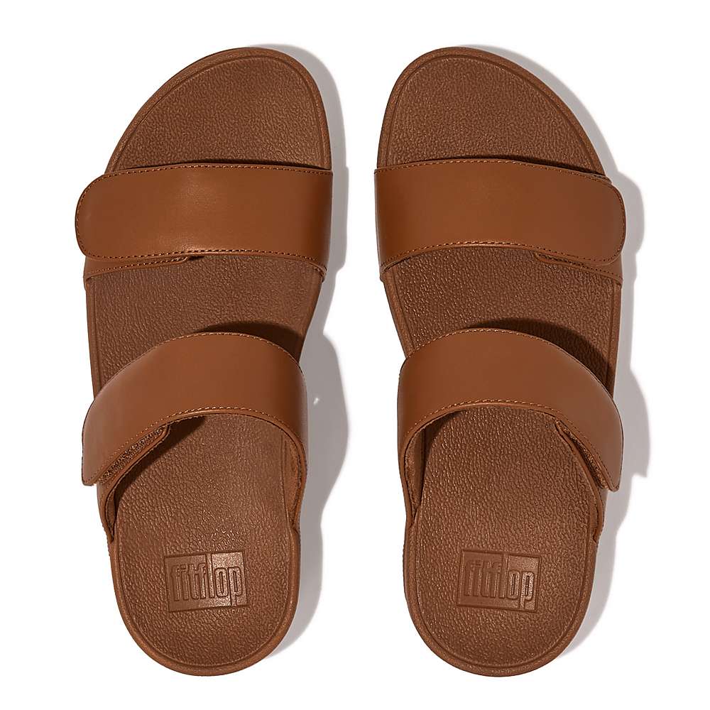 Sandały Fitflop LULU Adjustable Leather Slides Damskie Głęboka Brązowe | Polska-38214