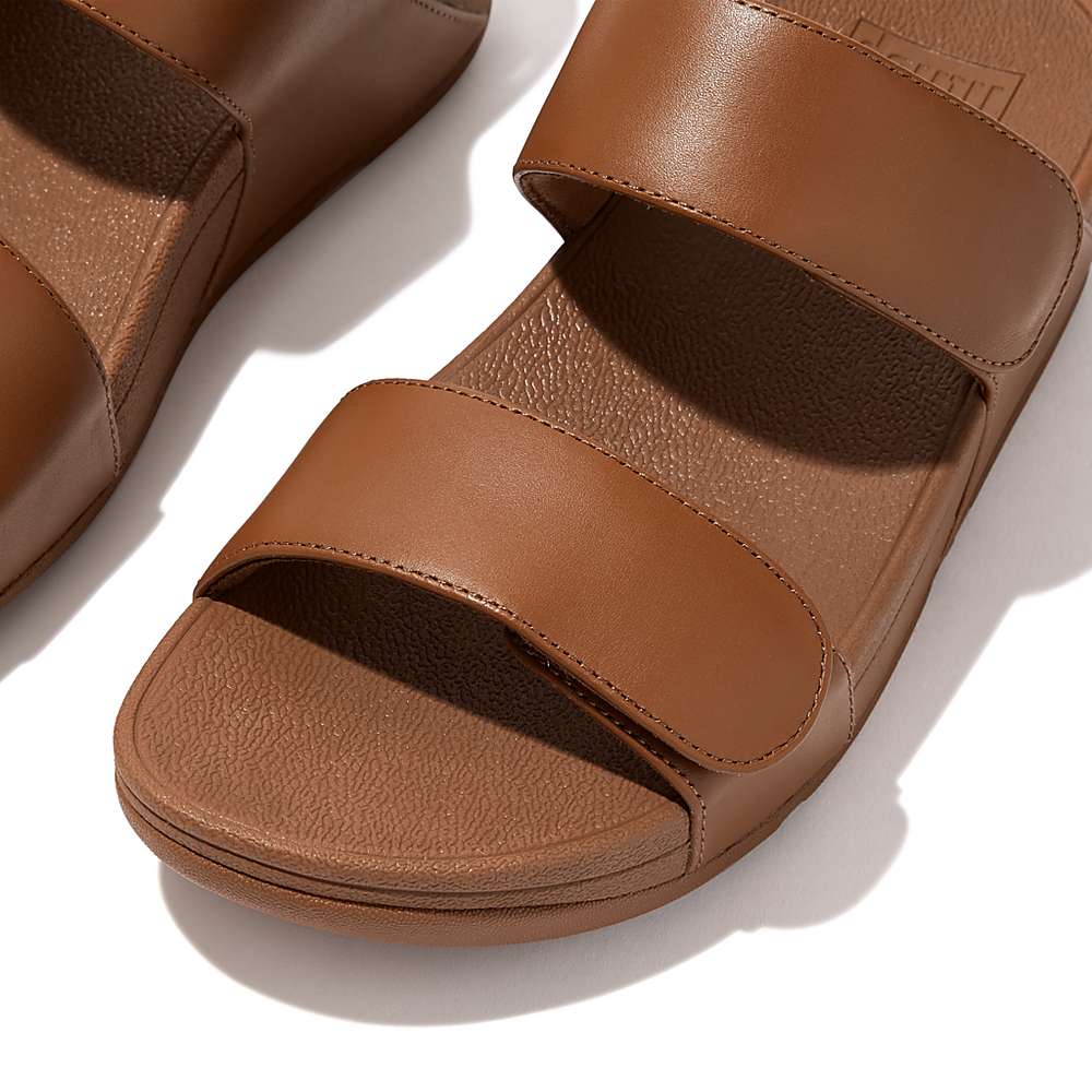 Sandały Fitflop LULU Adjustable Leather Slides Damskie Głęboka Brązowe | Polska-38214