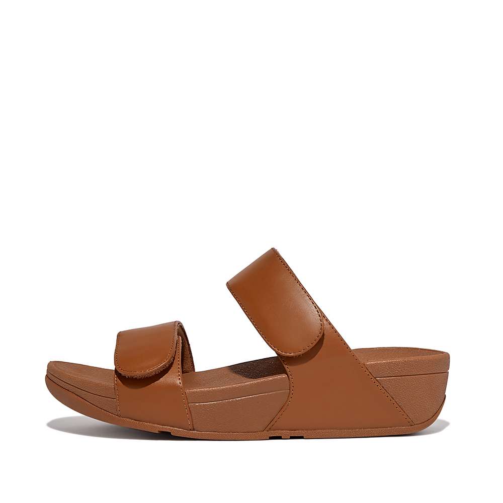 Sandały Fitflop LULU Adjustable Leather Slides Damskie Głęboka Brązowe | Polska-38214