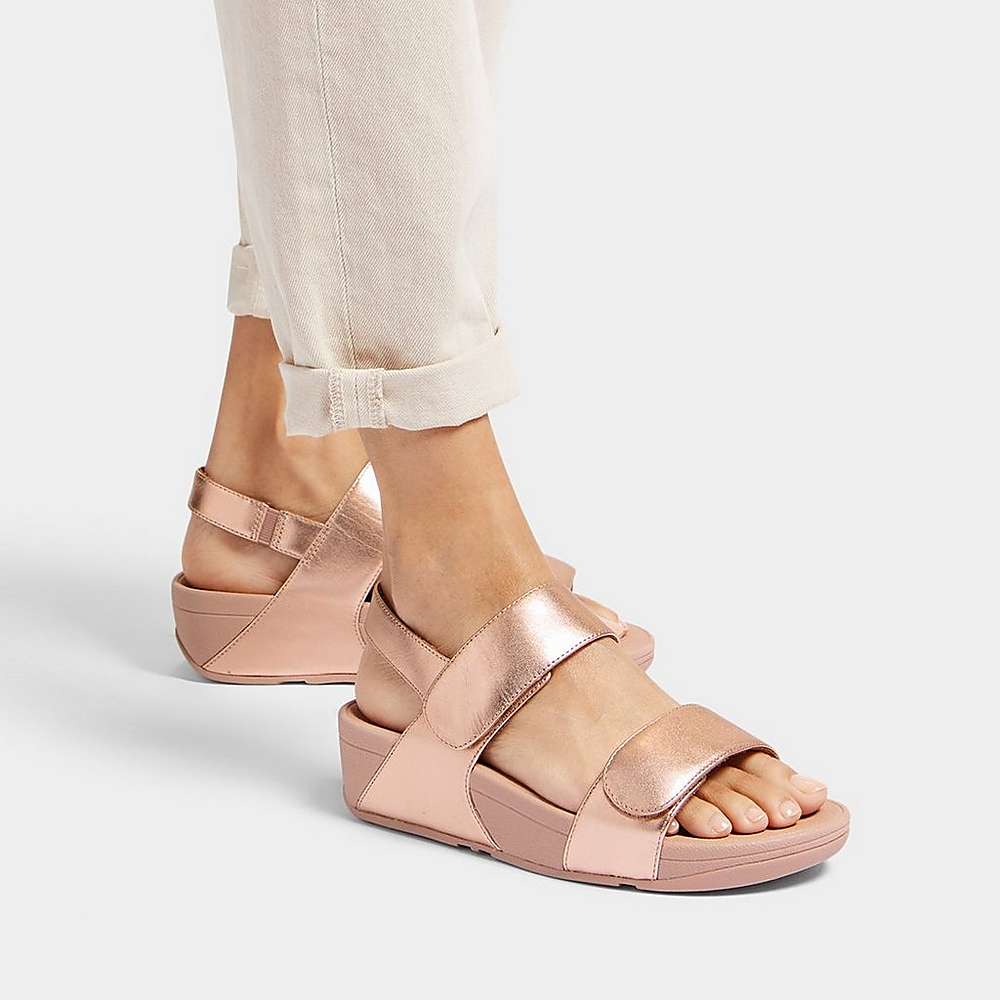 Sandały Fitflop LULU Adjustable Leather Damskie Różowe Złote | Polska-49263