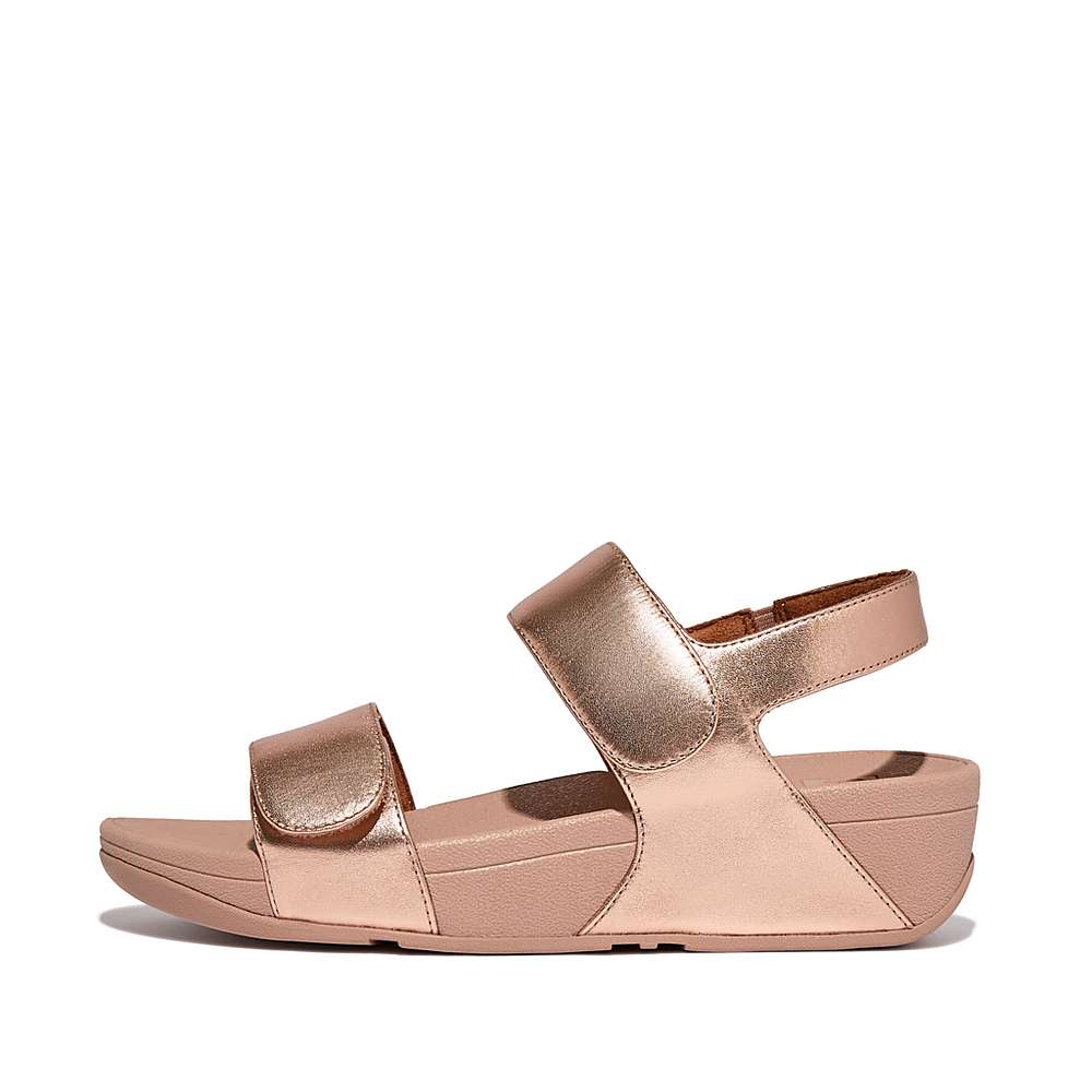 Sandały Fitflop LULU Adjustable Leather Damskie Różowe Złote | Polska-49263