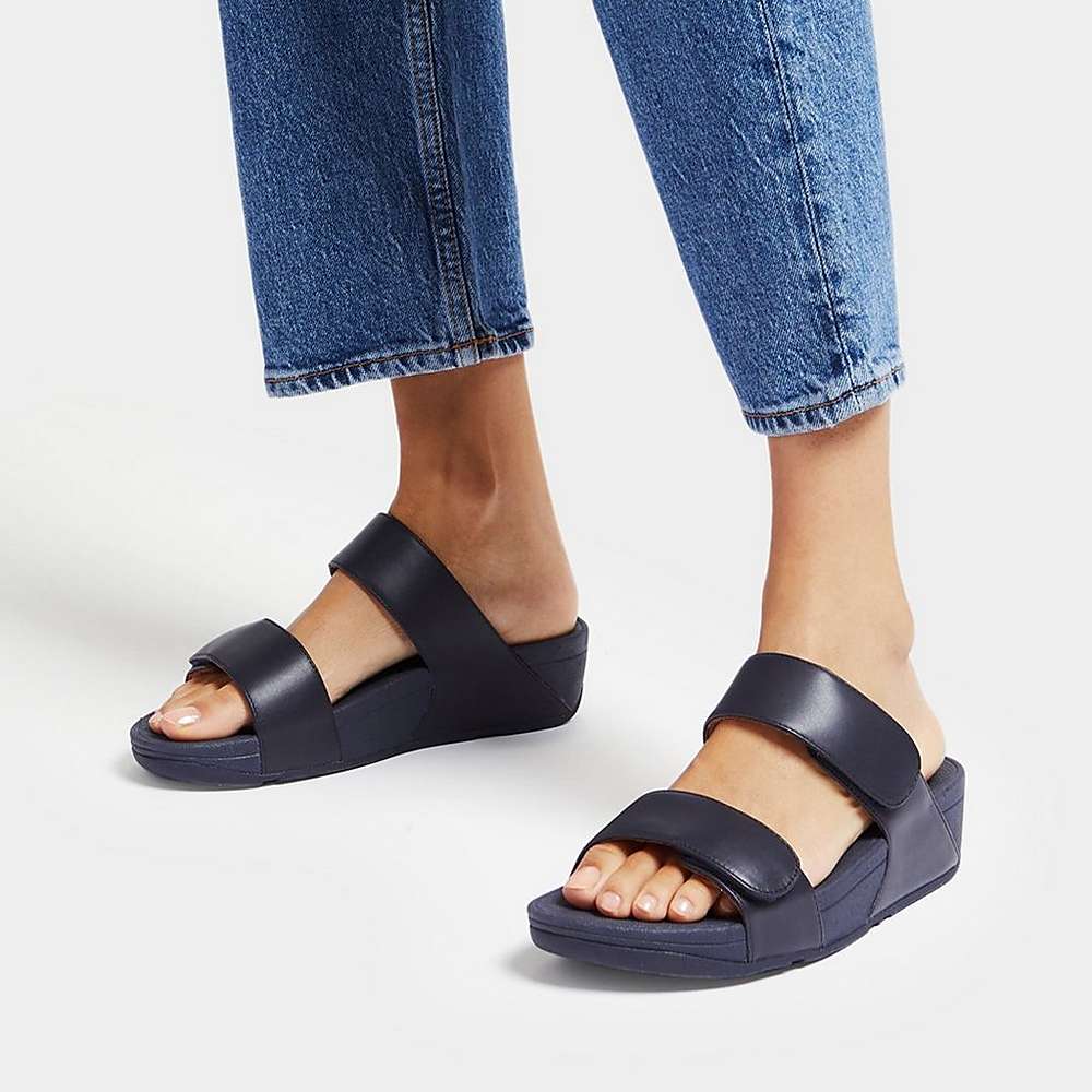 Sandały Fitflop LULU Adjustable Leather Slides Damskie Granatowe | Polska-51038