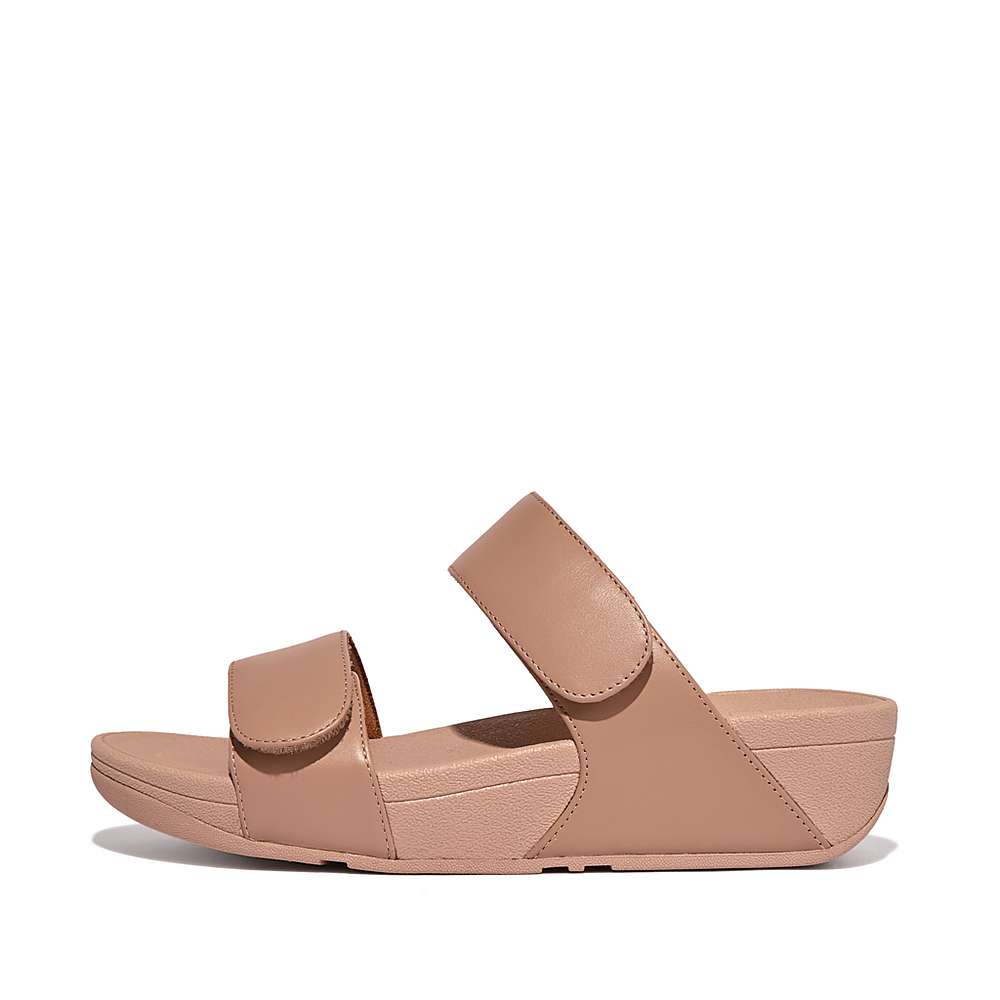 Sandały Fitflop LULU Adjustable Leather Slides Damskie Beżowe | Polska-56298