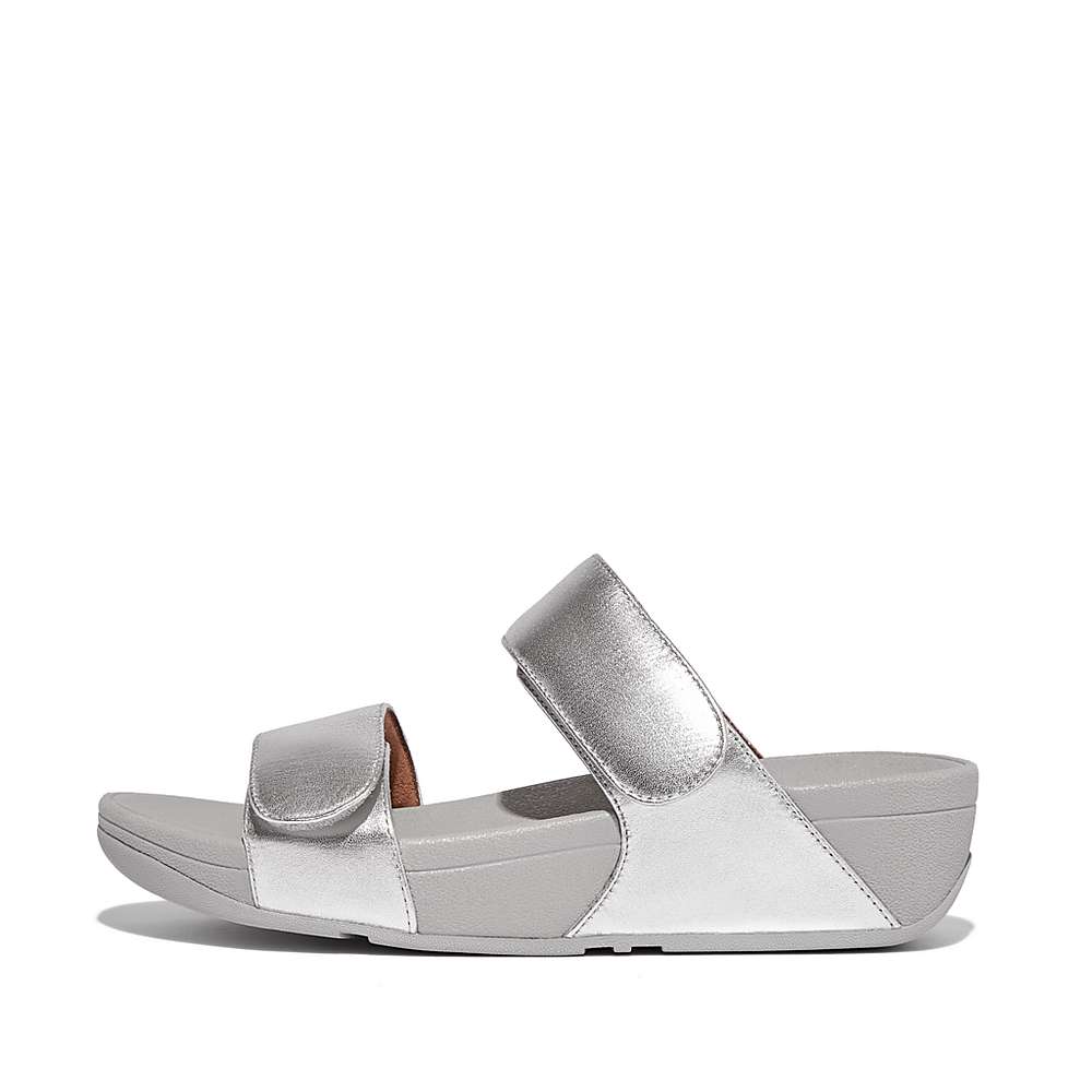 Sandały Fitflop LULU Adjustable Leather Slides Damskie Srebrne | Polska-57692