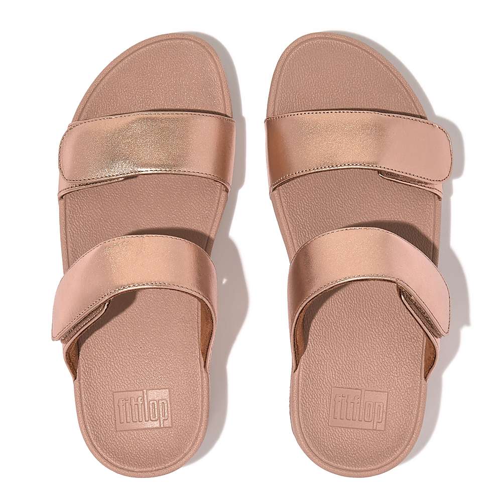 Sandały Fitflop LULU Adjustable Leather Slides Damskie Różowe Złote | Polska-63214