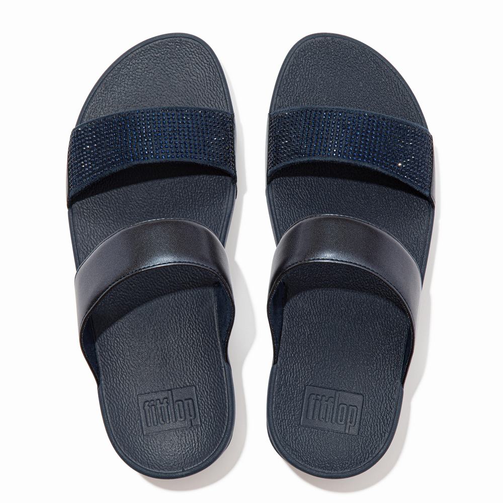 Sandały Fitflop LULU Crystal Slides Damskie Granatowe | Polska-29657