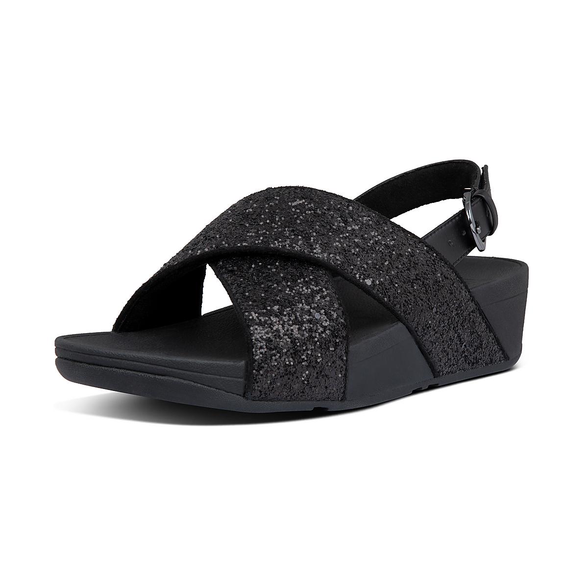 Sandały Fitflop LULU Glitter Back-Strap Damskie Czarne | Polska-40815