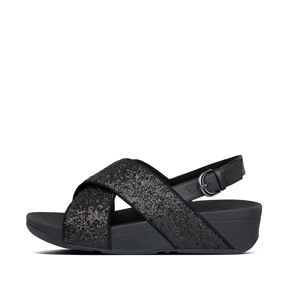 Sandały Fitflop LULU Glitter Back-Strap Damskie Czarne | Polska-40815