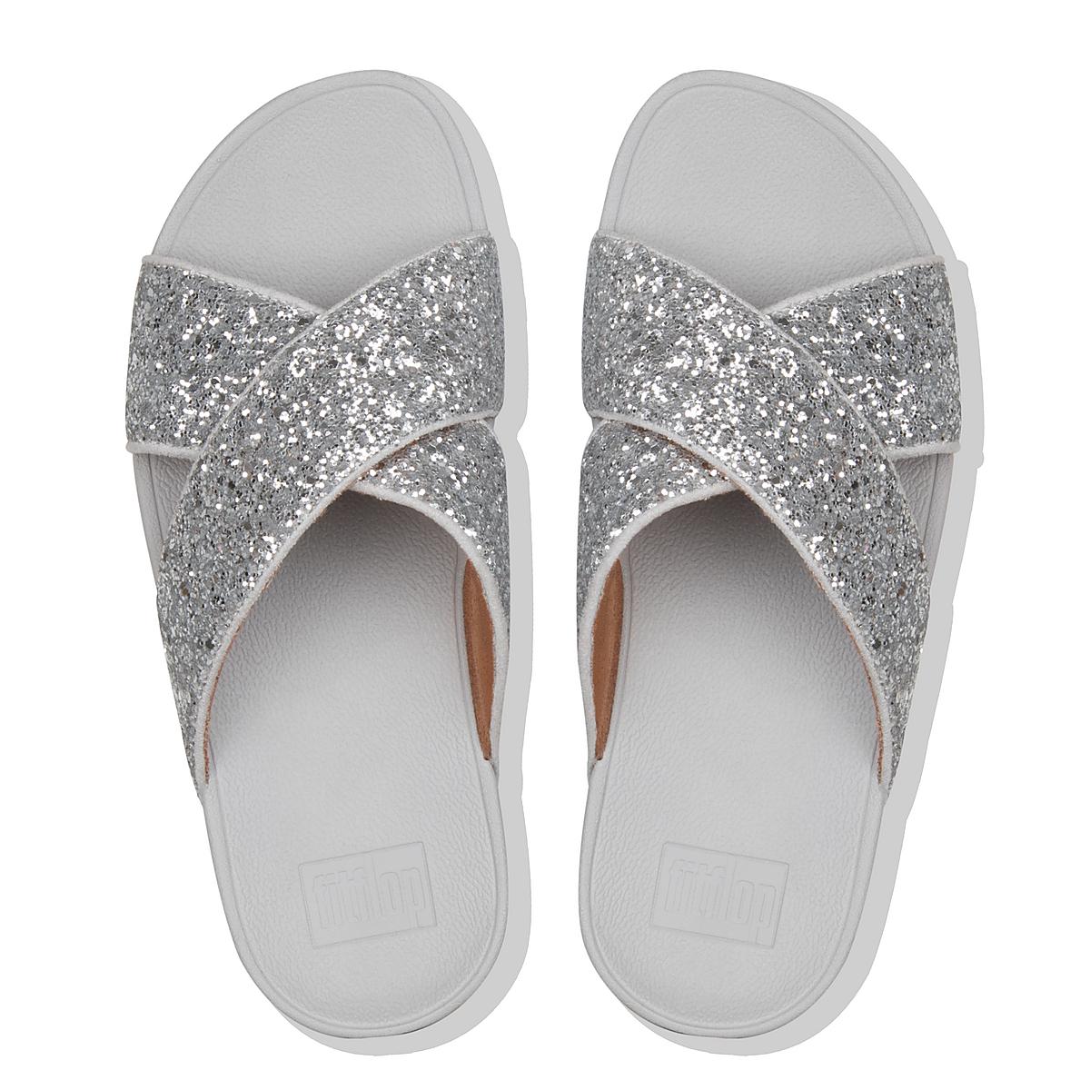 Sandały Fitflop LULU Glitter Cross Slides Damskie Srebrne | Polska-50279