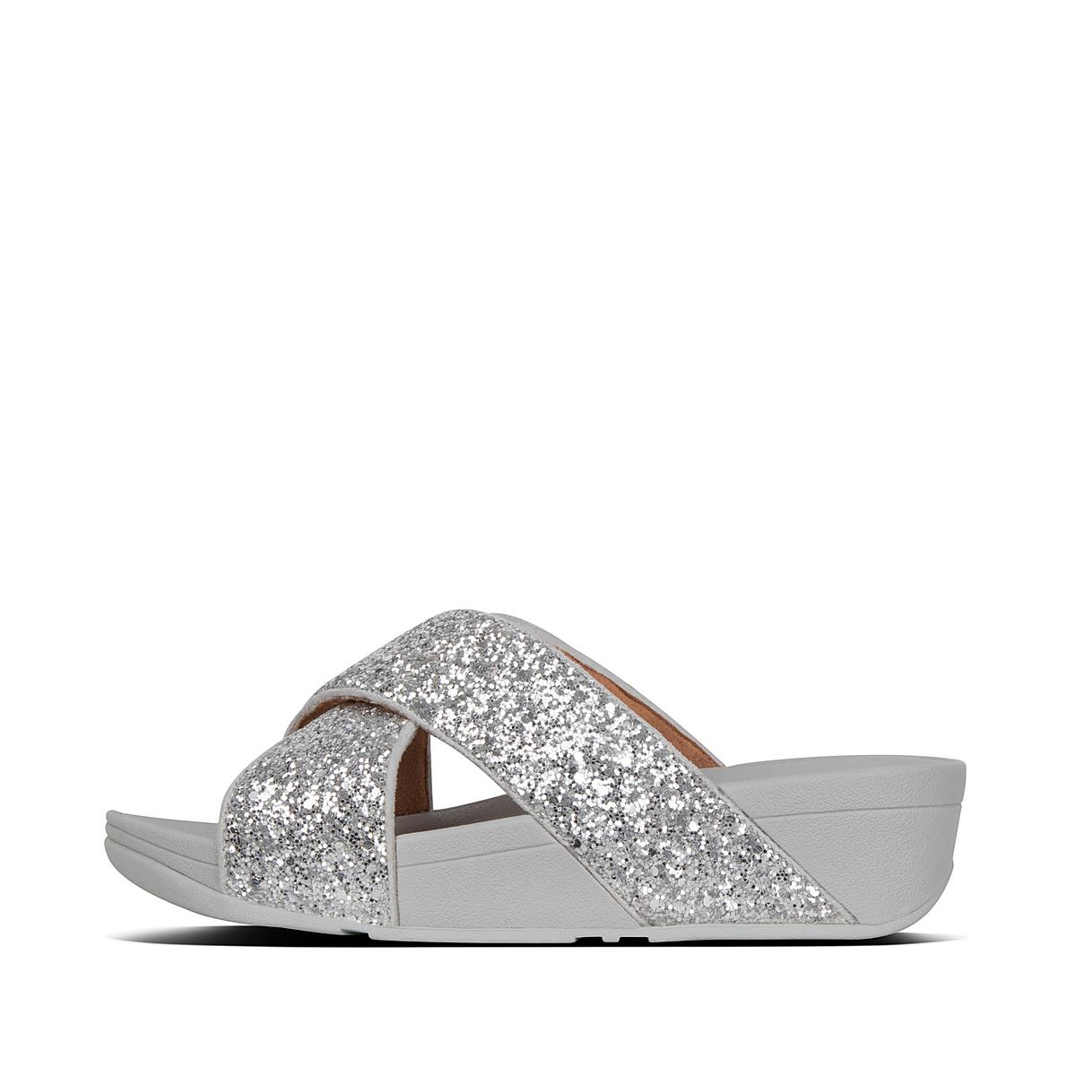 Sandały Fitflop LULU Glitter Cross Slides Damskie Srebrne | Polska-50279