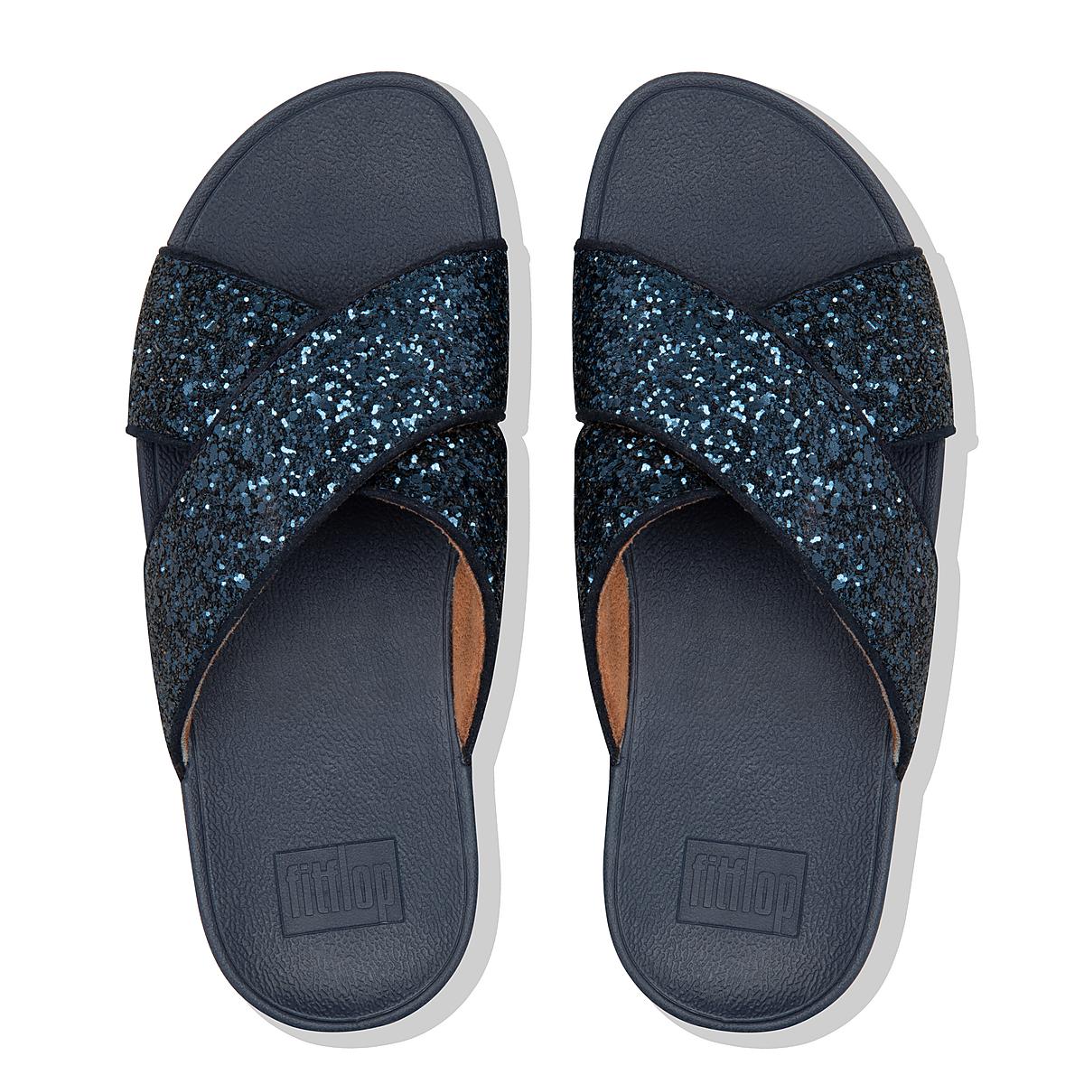 Sandały Fitflop LULU Glitter Cross Slides Damskie Granatowe | Polska-82739