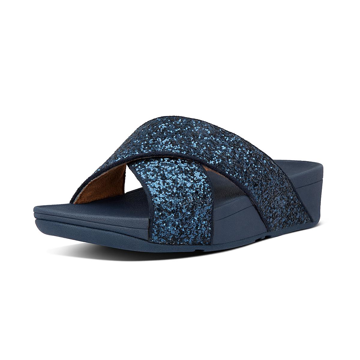 Sandały Fitflop LULU Glitter Cross Slides Damskie Granatowe | Polska-82739