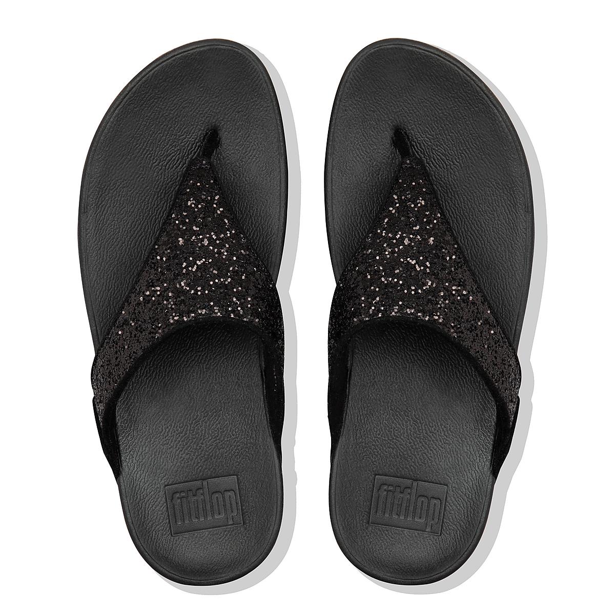 Sandały Fitflop LULU Glitter Toe-Post Damskie Czarne | Polska-91275