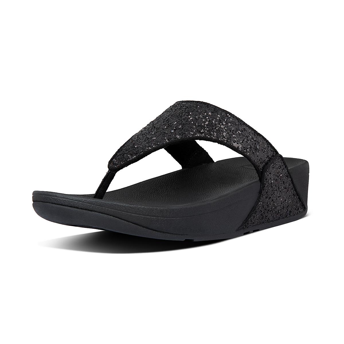 Sandały Fitflop LULU Glitter Toe-Post Damskie Czarne | Polska-91275