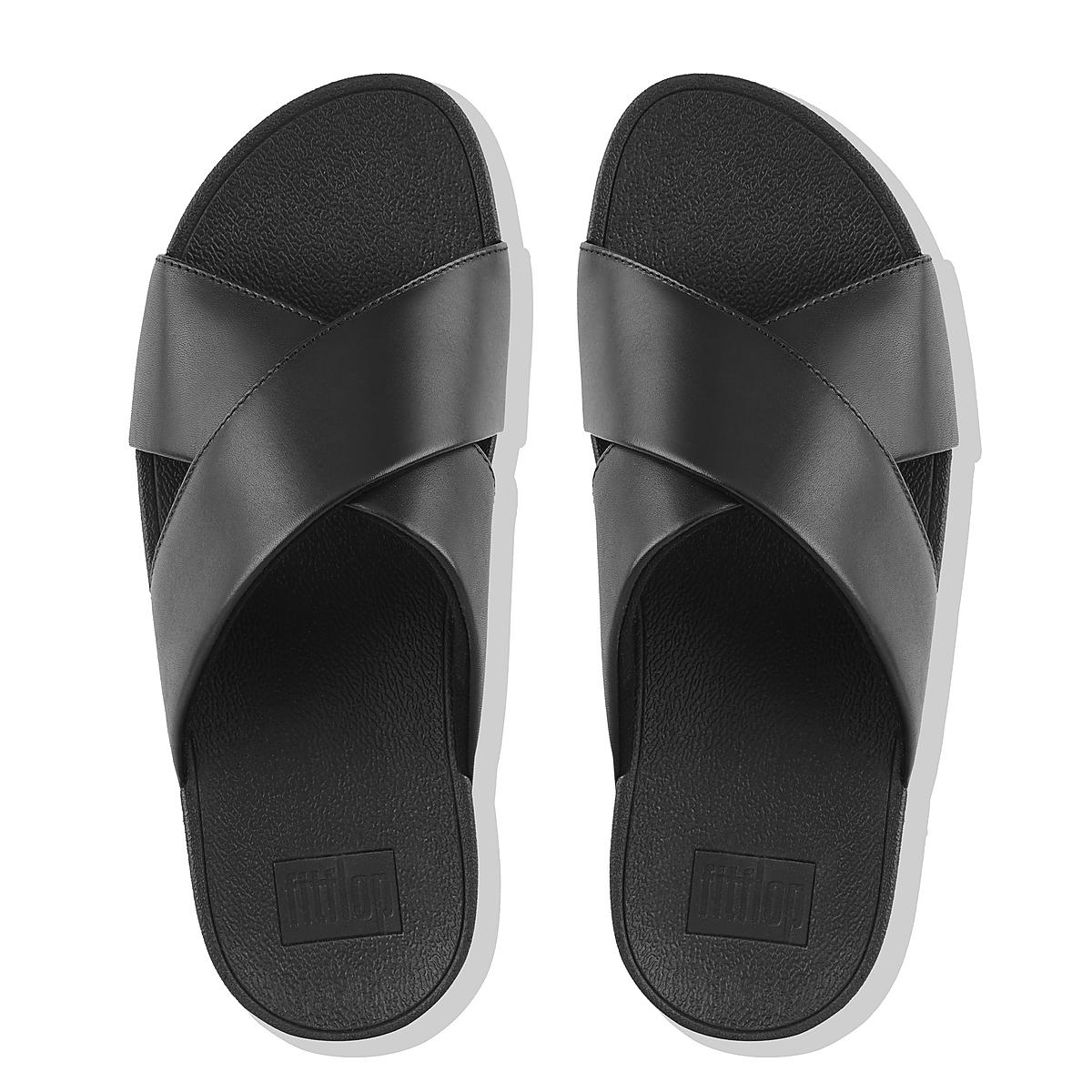 Sandały Fitflop LULU Leather Cross Slides Damskie Czarne | Polska-82401