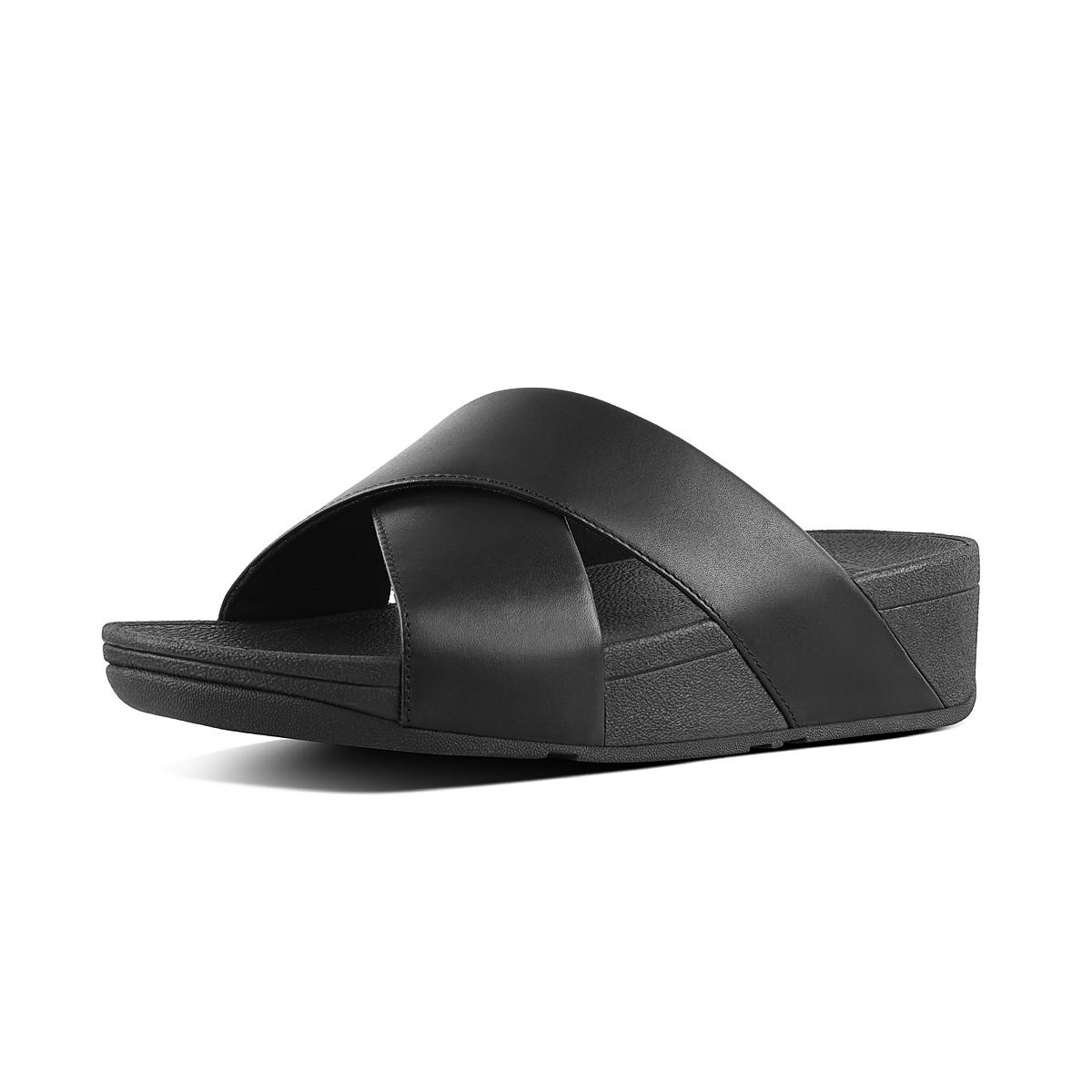 Sandały Fitflop LULU Leather Cross Slides Damskie Czarne | Polska-82401