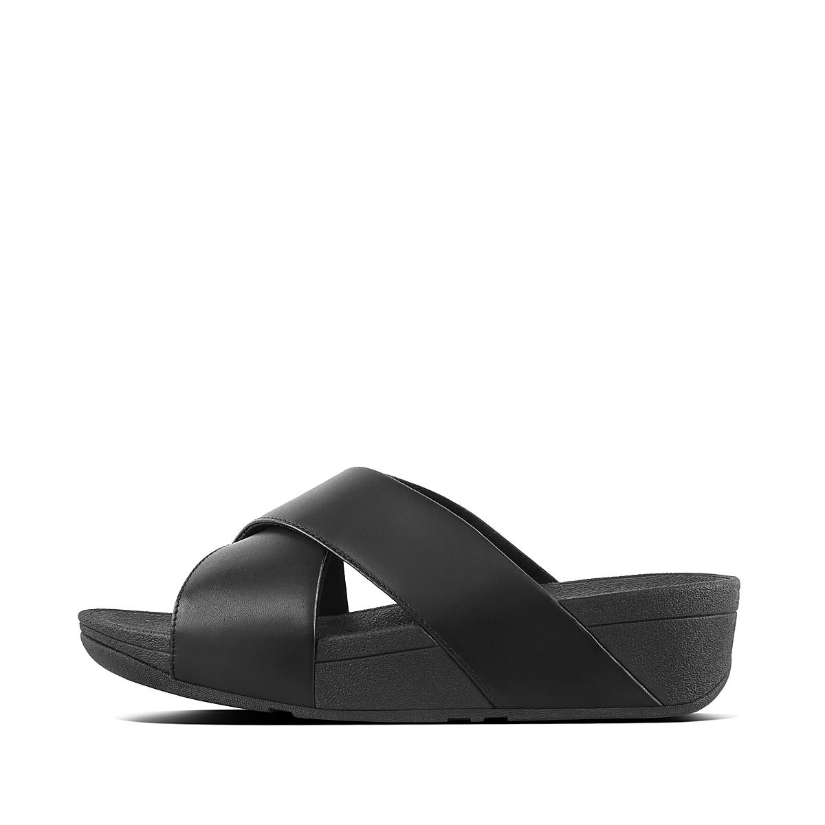 Sandały Fitflop LULU Leather Cross Slides Damskie Czarne | Polska-82401