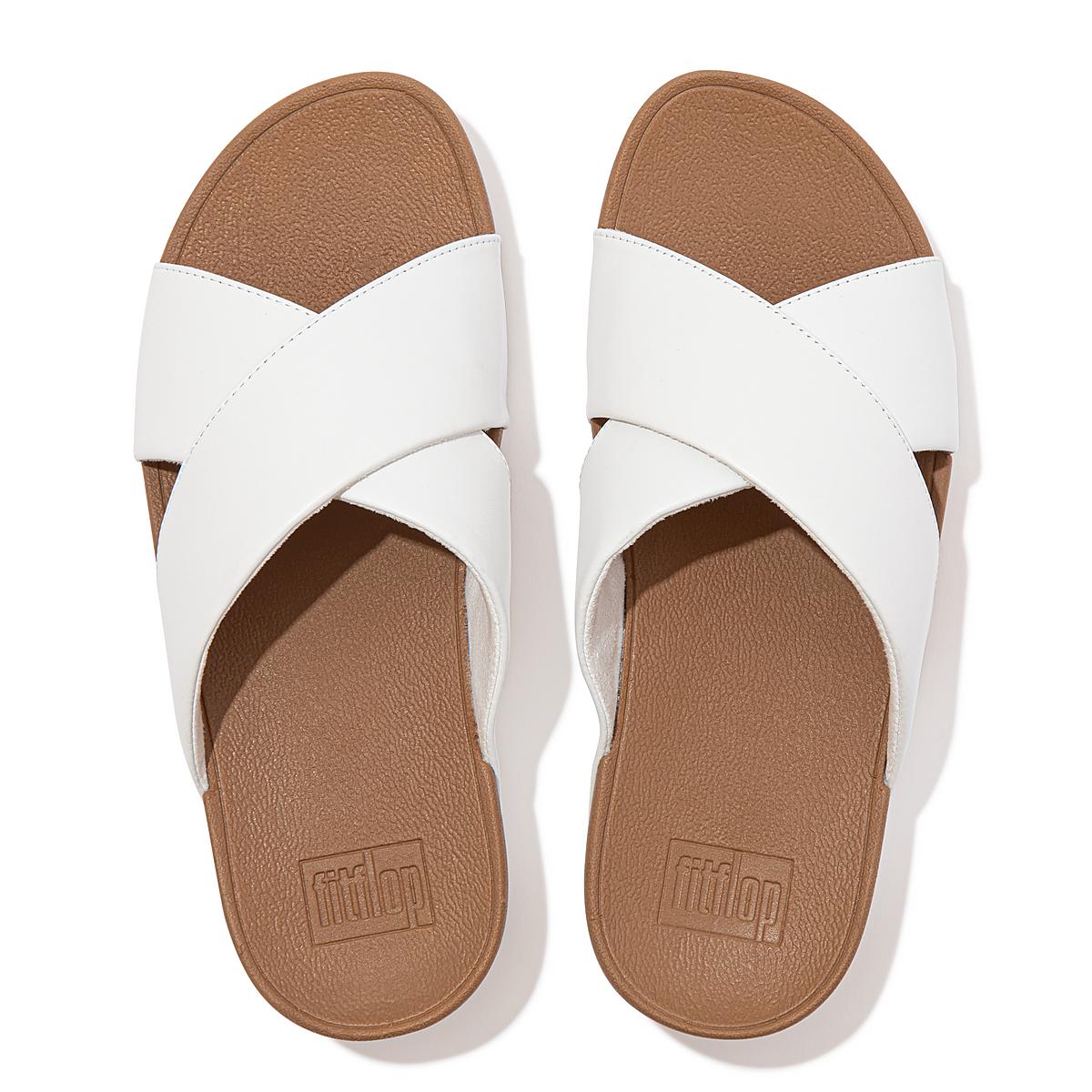 Sandały Fitflop LULU Leather Cross Slides Damskie Białe | Polska-97368