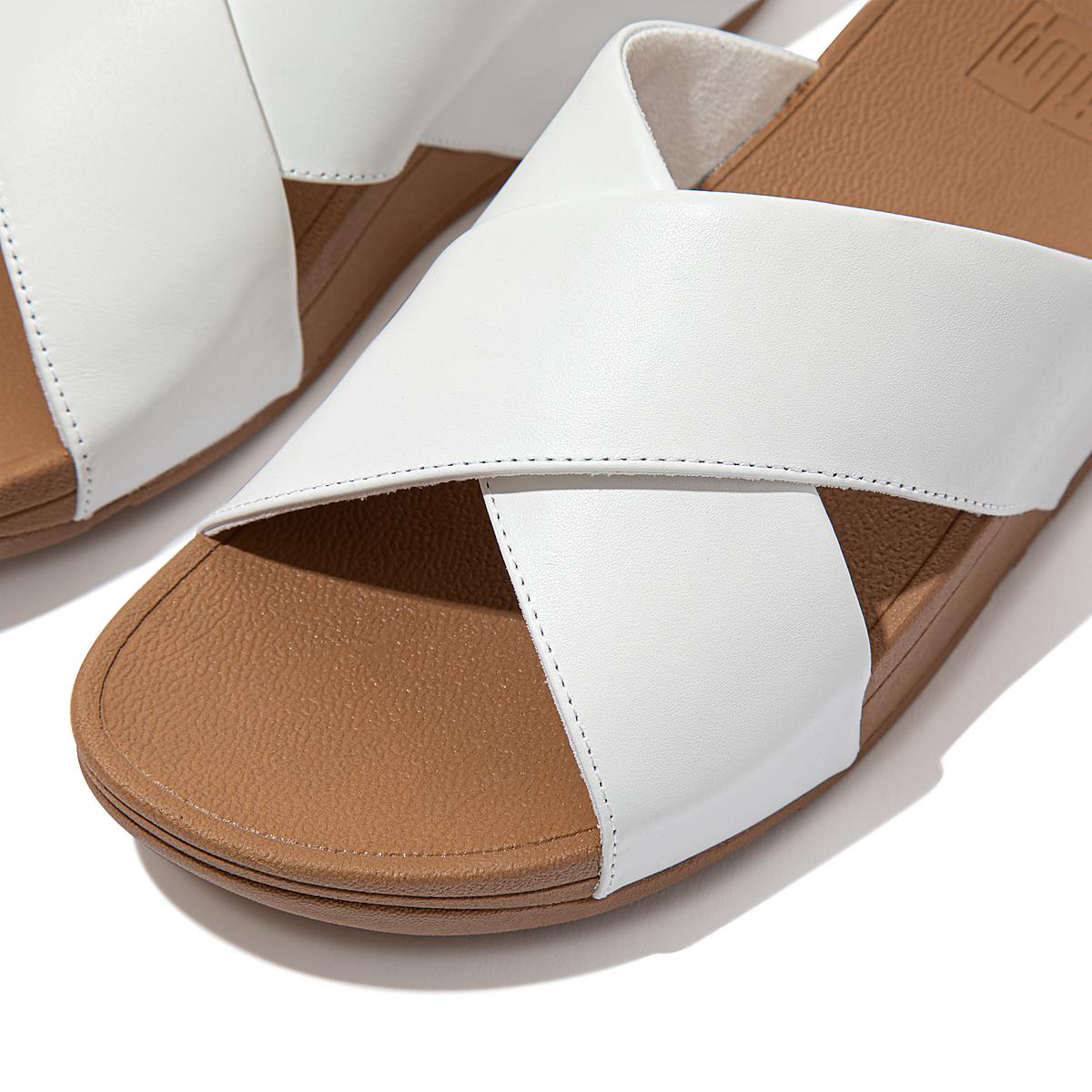 Sandały Fitflop LULU Leather Cross Slides Damskie Białe | Polska-97368