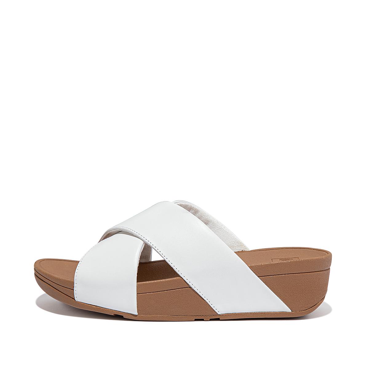 Sandały Fitflop LULU Leather Cross Slides Damskie Białe | Polska-97368