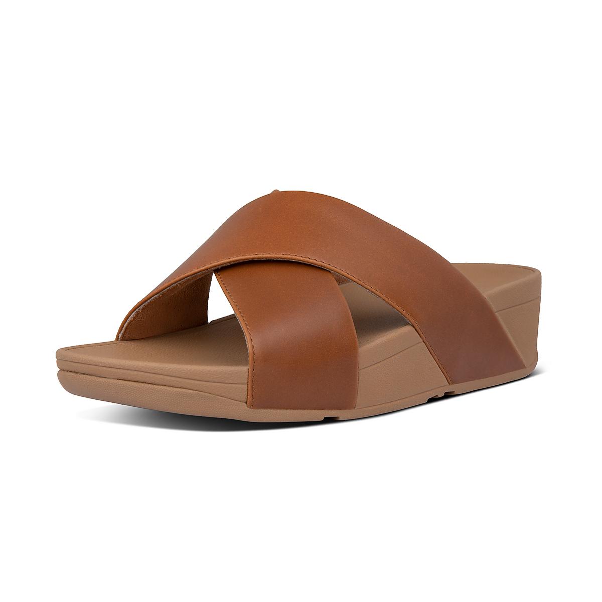 Sandały Fitflop LULU Leather Cross Slides Damskie Głęboka Brązowe | Polska-98476