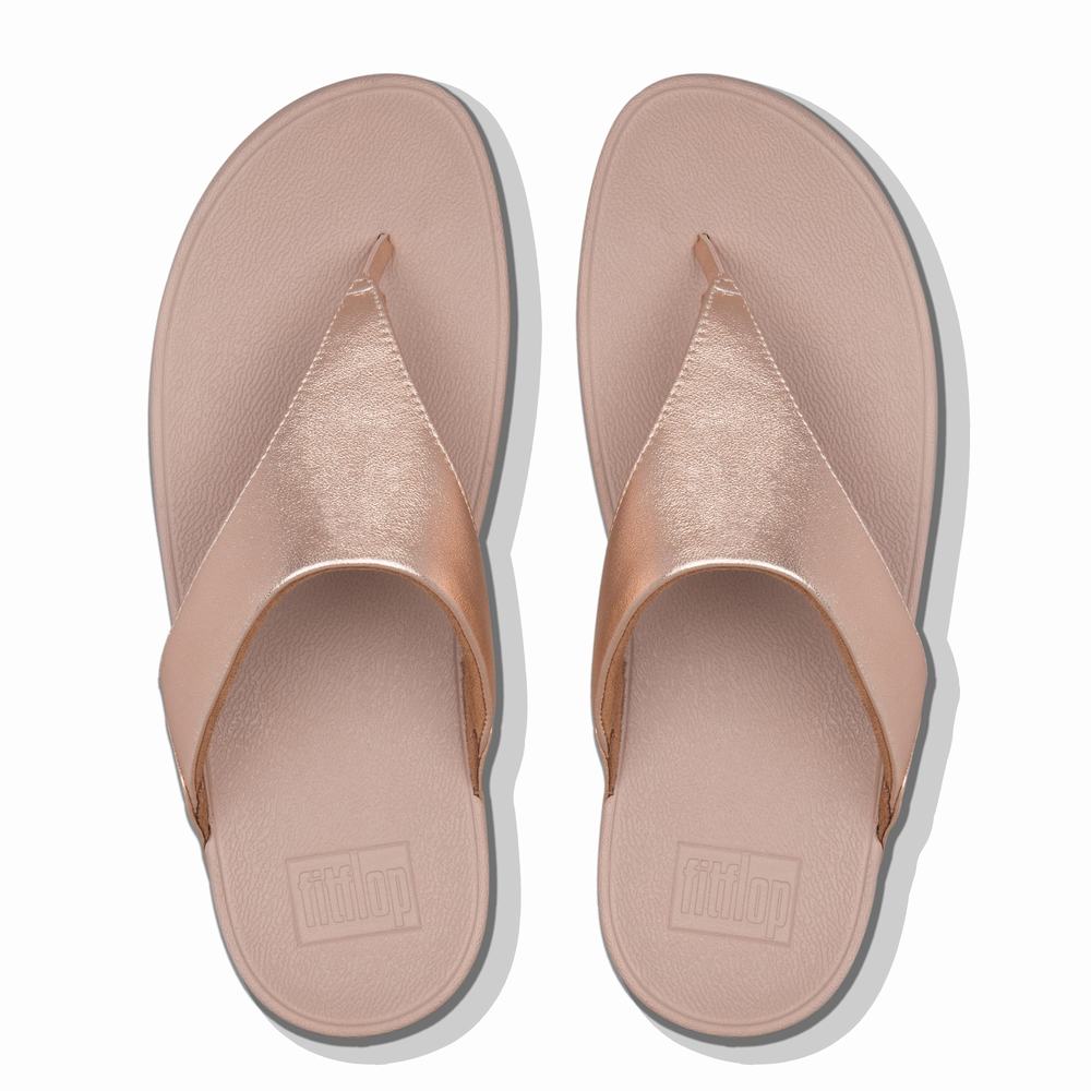 Sandały Fitflop LULU Leather Toe-Post Damskie Różowe Złote | Polska-84761