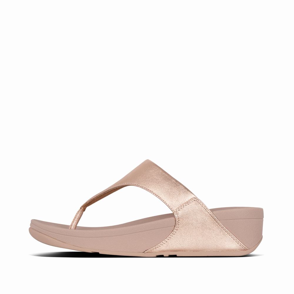 Sandały Fitflop LULU Leather Toe-Post Damskie Różowe Złote | Polska-84761