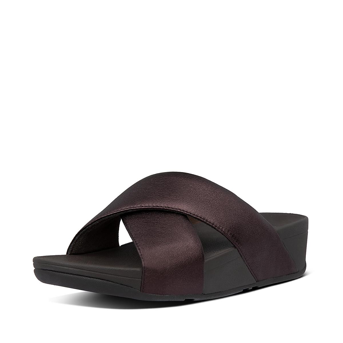 Sandały Fitflop LULU Metallic Leather Cross Slides Damskie Czekolada | Polska-05689