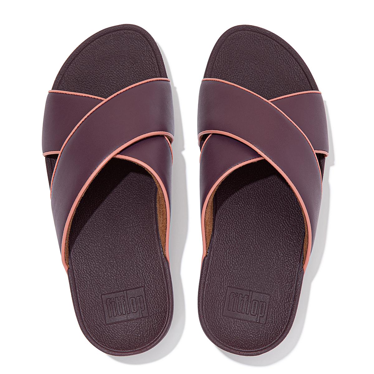 Sandały Fitflop LULU Pop Binding Leather Cross Slides Damskie Fioletowe | Polska-46071