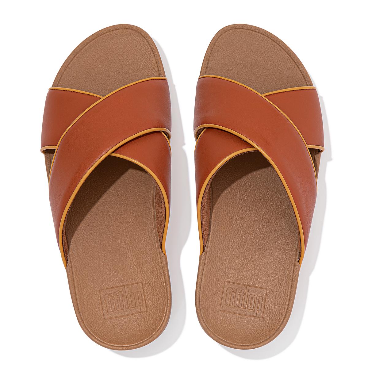 Sandały Fitflop LULU Pop Binding Leather Cross Slides Damskie Brązowe | Polska-49157