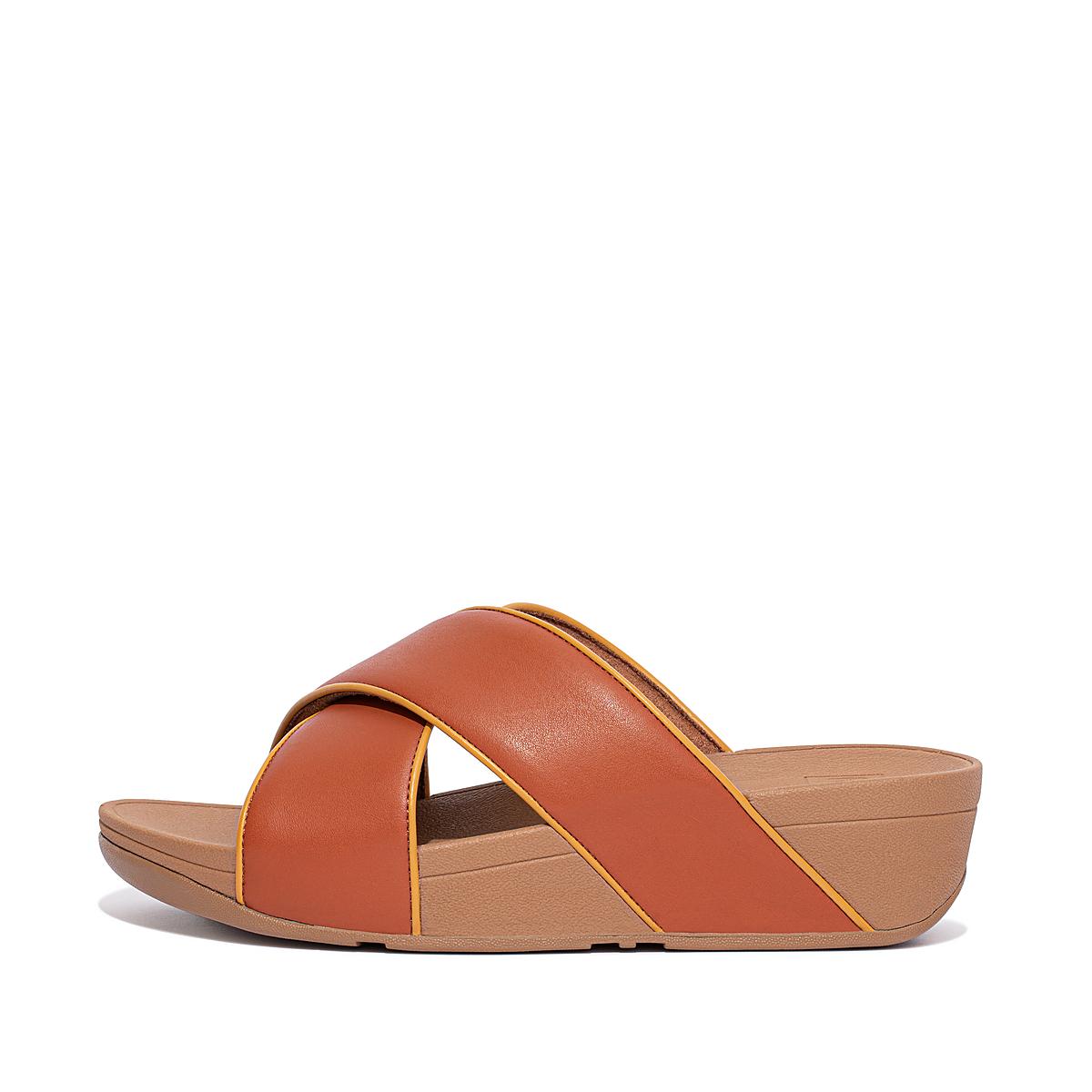 Sandały Fitflop LULU Pop Binding Leather Cross Slides Damskie Brązowe | Polska-49157