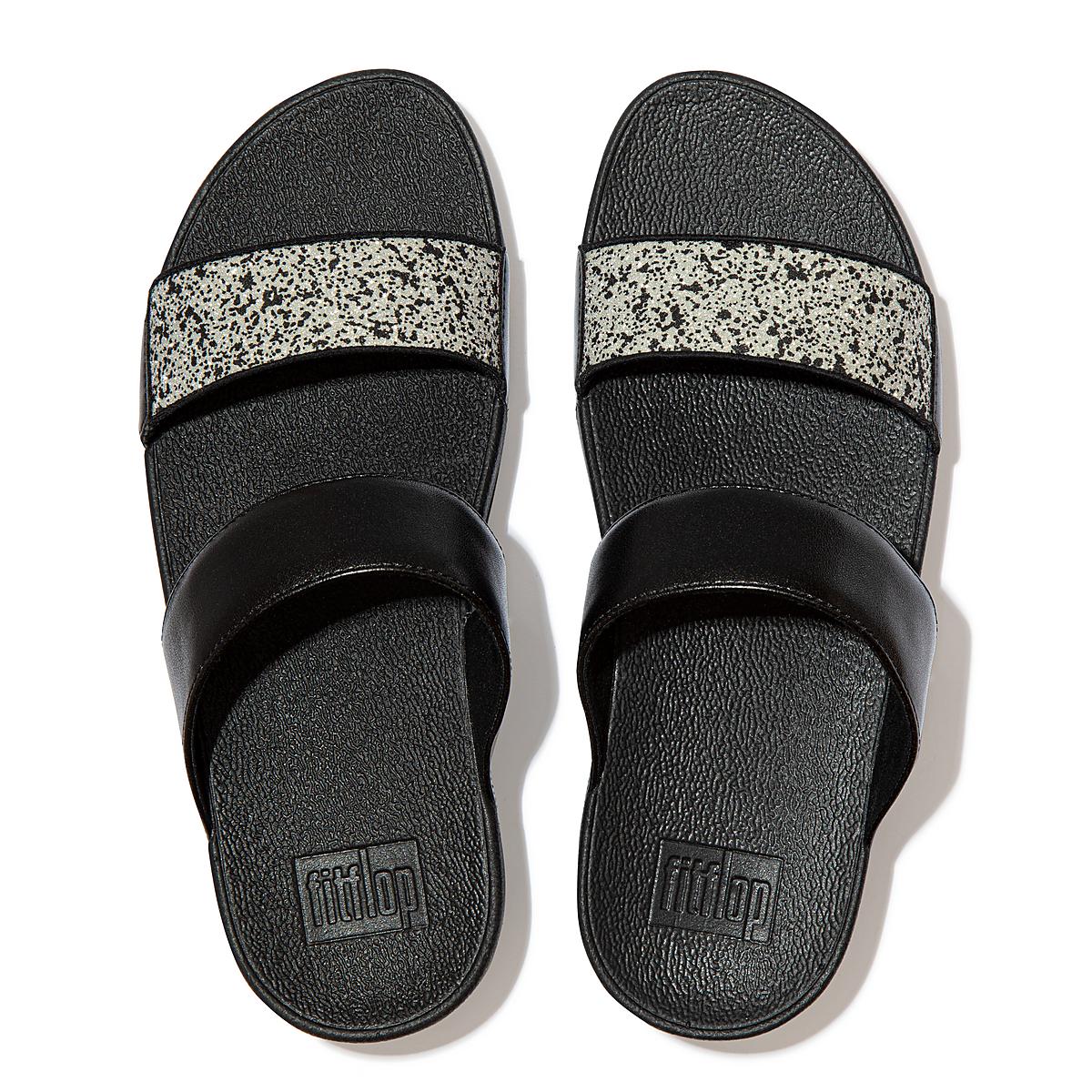 Sandały Fitflop LULU Shimmer Splash Slides Damskie Czarne | Polska-90765