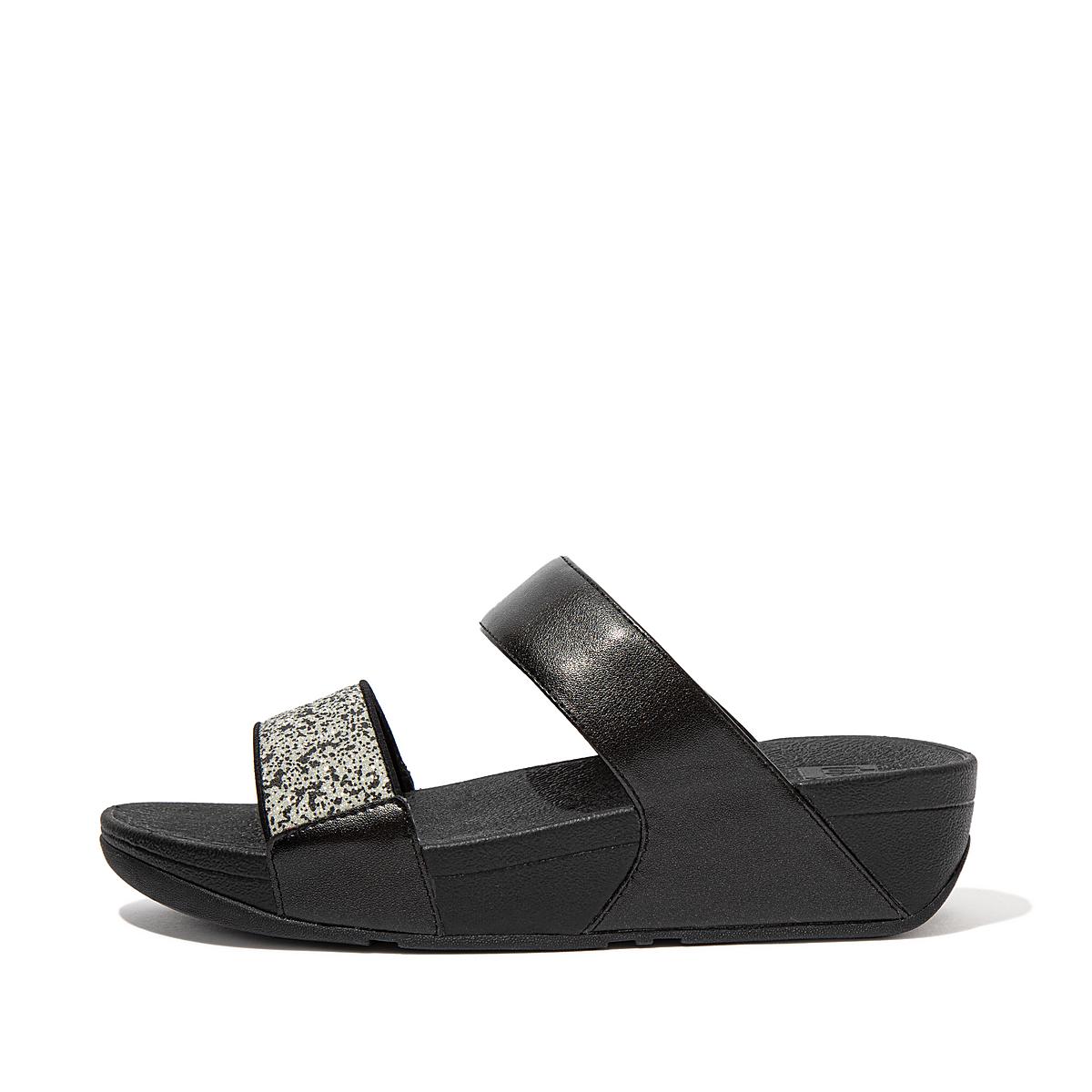 Sandały Fitflop LULU Shimmer Splash Slides Damskie Czarne | Polska-90765