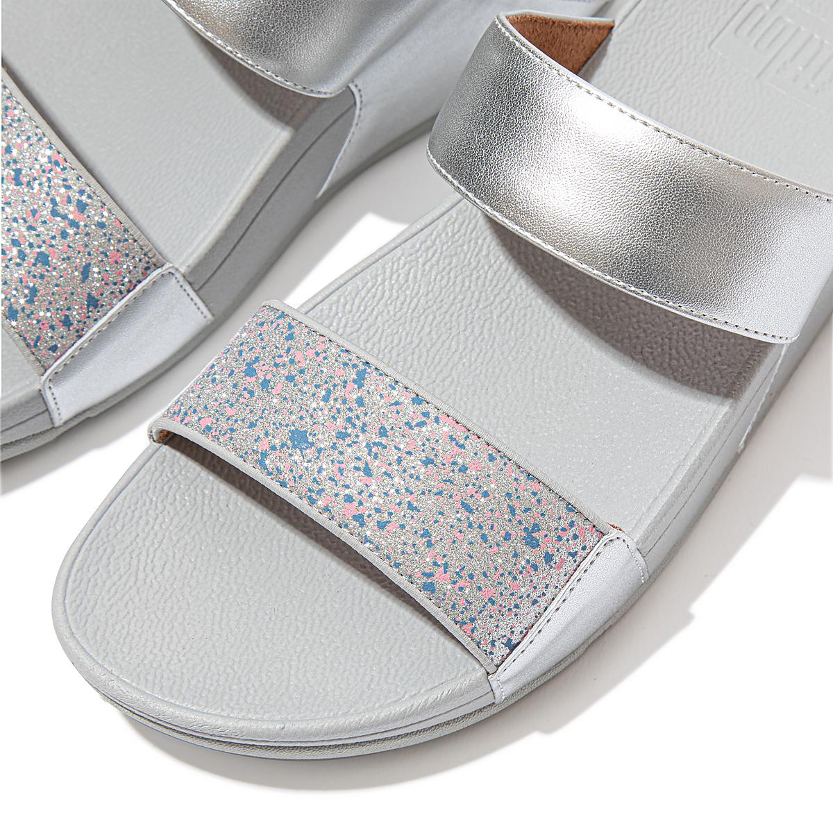 Sandały Fitflop LULU Shimmer Splash Slides Damskie Srebrne | Polska-96075