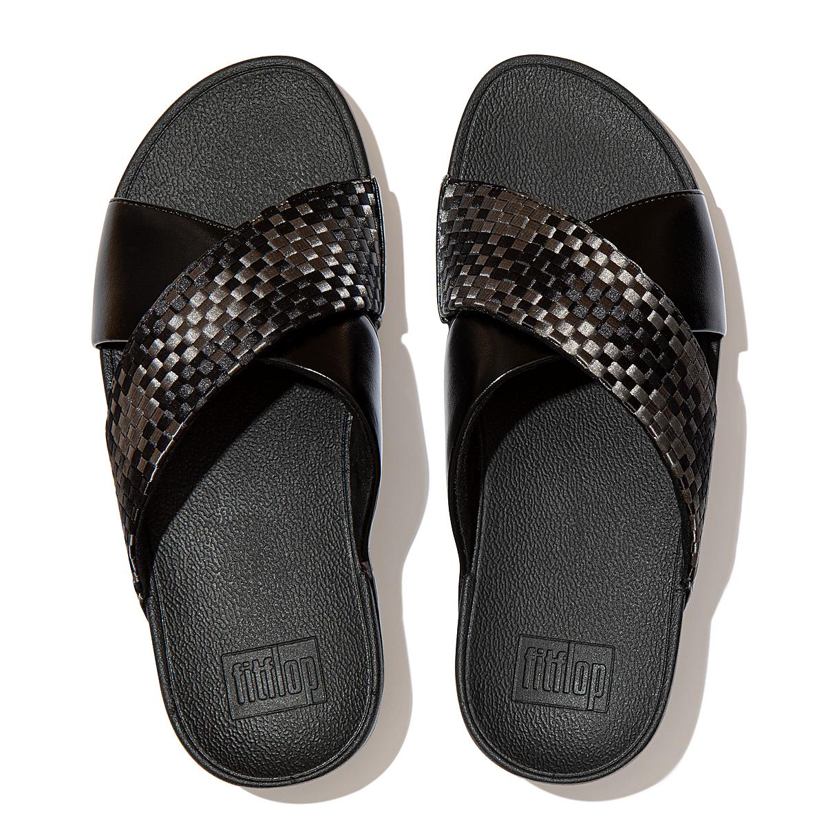 Sandały Fitflop LULU Silky Weave Cross Slides Damskie Czarne | Polska-26791