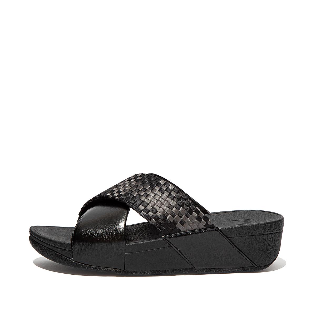 Sandały Fitflop LULU Silky Weave Cross Slides Damskie Czarne | Polska-26791