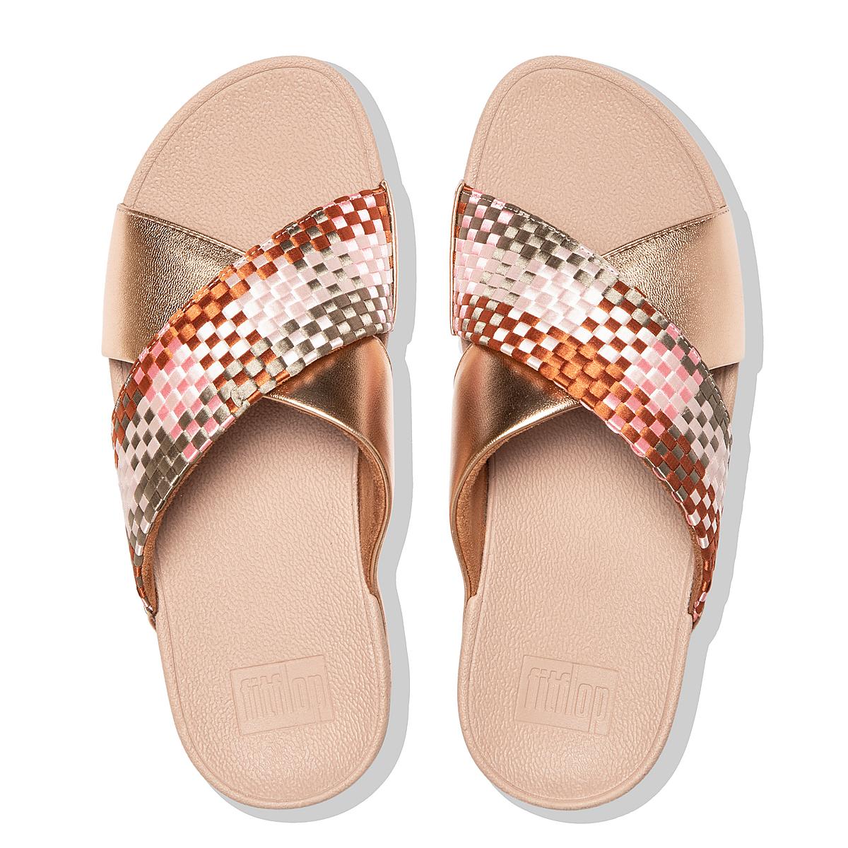 Sandały Fitflop LULU Silky Weave Cross Slides Damskie Koralowe Różowe | Polska-86157