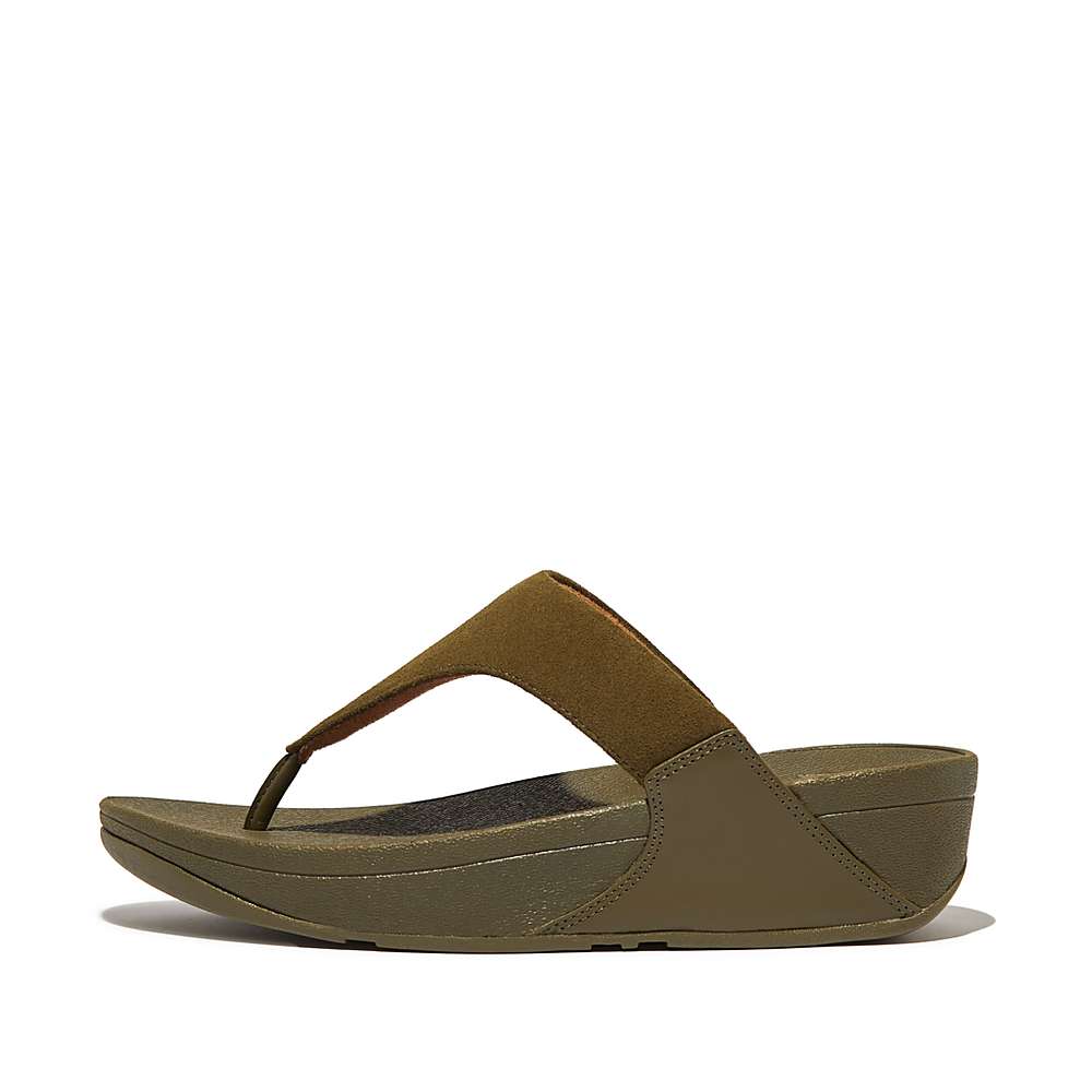 Sandały Fitflop LULU Suede Toe-Post Damskie Oliwkowe | Polska-91857