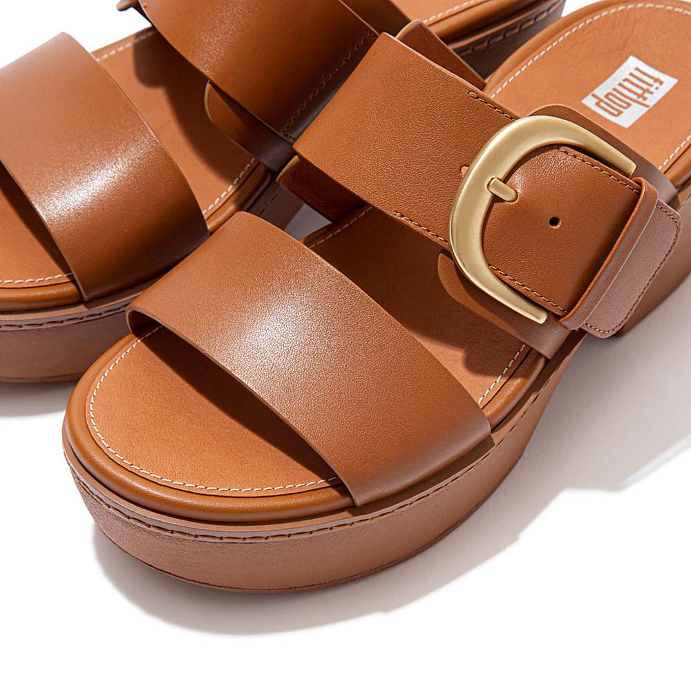 Sandały Fitflop PILAR Leather Platform Slides Damskie Głęboka Brązowe | Polska-91642