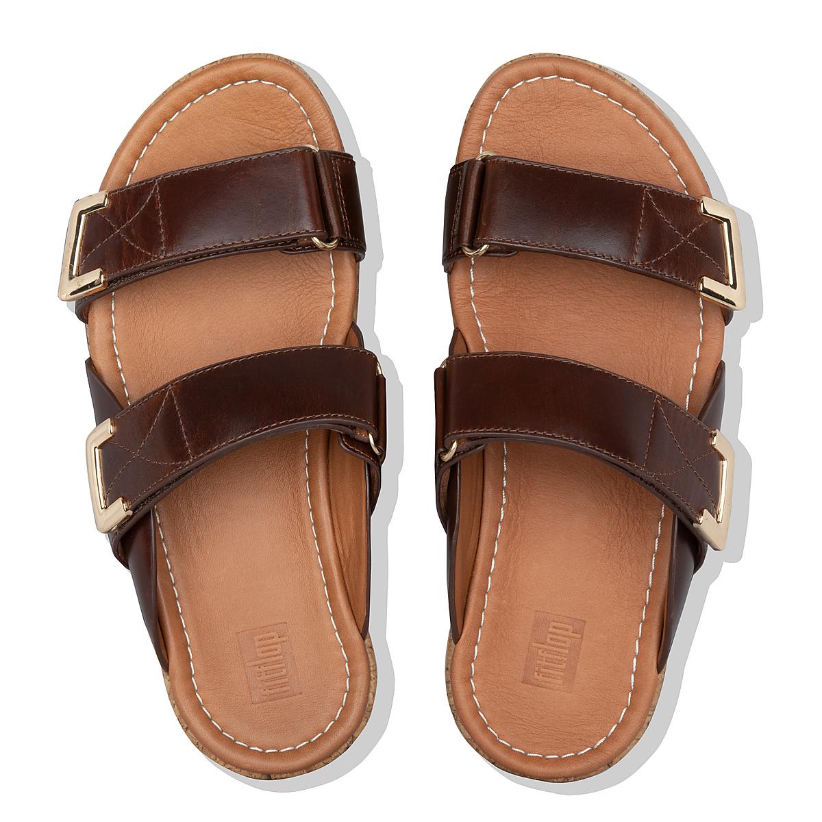 Sandały Fitflop REMI Adjustable Leather Slides Damskie Czekolada Brązowe | Polska-52784