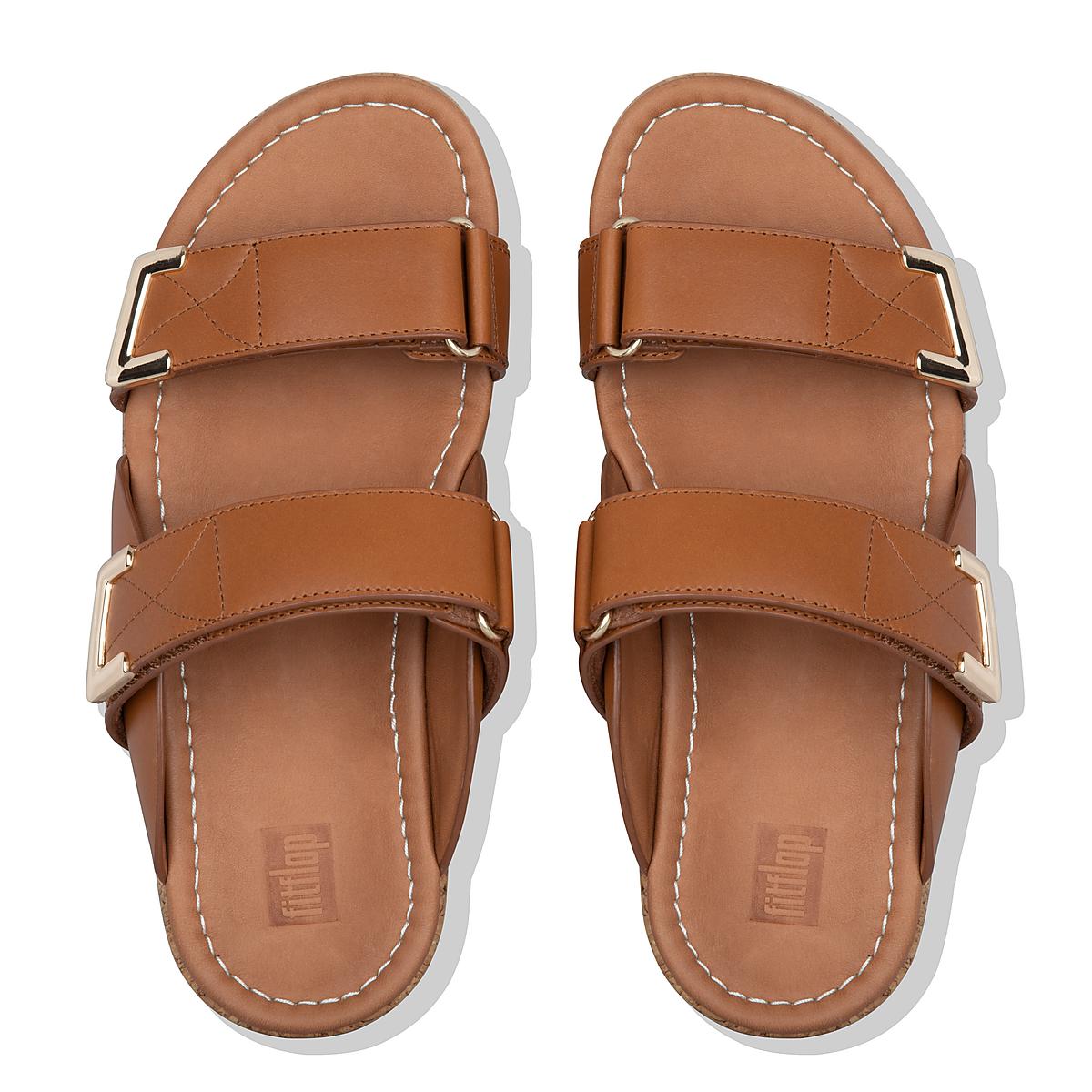 Sandały Fitflop REMI Adjustable Leather Slides Damskie Głęboka Brązowe | Polska-72146