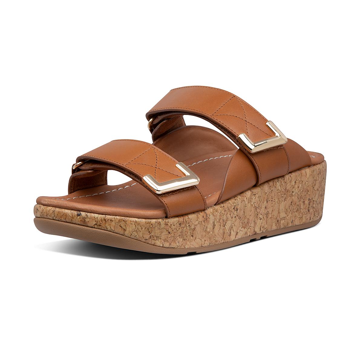 Sandały Fitflop REMI Adjustable Leather Slides Damskie Głęboka Brązowe | Polska-72146