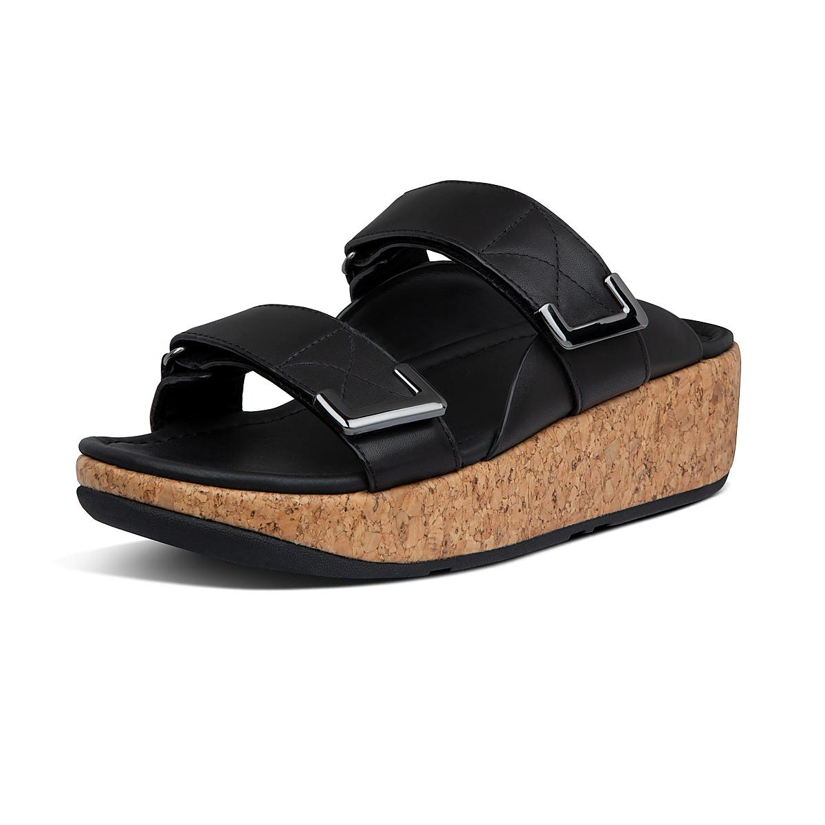 Sandały Fitflop REMI Adjustable Leather Slides Damskie Czarne | Polska-79230