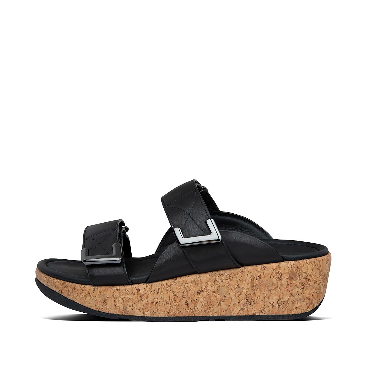 Sandały Fitflop REMI Adjustable Leather Slides Damskie Czarne | Polska-79230